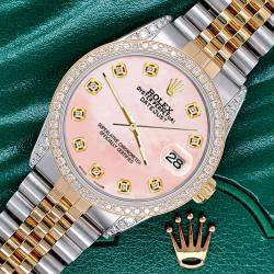 Rolex CustomRoyal Pink MOP 1.4ct Diamond 18k Yellow Gold Stainless Steel Datejust Automatic Men's Wristwatch 36 mm