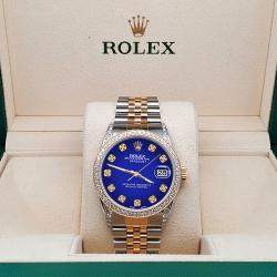 Rolex Custom Navy Blue 1.4ct Diamond 18k Yellow Gold Stainless Steel Datejust Automatic Men's Wristwatch 36 mm