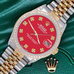 Rolex Custom Scarlet Red 1.4ct Diamond 18k Yellow Gold Stainless Steel Datejust Automatic Men's Wristwatch 36 mm