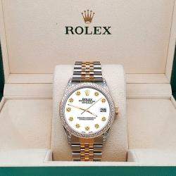 Rolex Custom White 1.4ct Diamond 18k Yellow Gold Stainless Steel Datejust Automatic Men's Wristwatch 36 mm