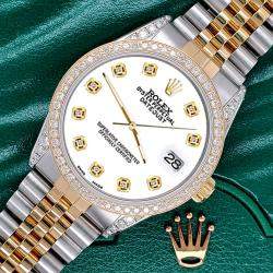 Rolex Custom White 1.4ct Diamond 18k Yellow Gold Stainless Steel Datejust Automatic Men's Wristwatch 36 mm