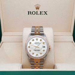 Rolex Custom White MOP 1.4ct Diamond 18k Yellow Gold Stainless Steel Datejust Automatic Men's Wristwatch 36 mm
