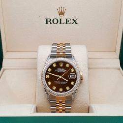 Rolex Custom /Chocolate 1.4ct Diamond 18k Yellow Gold Stainless Steel Datejust Automatic Men's Wristwatch 36 mm