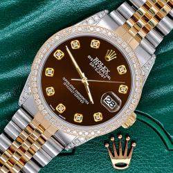 Rolex Custom /Chocolate 1.4ct Diamond 18k Yellow Gold Stainless Steel Datejust Automatic Men's Wristwatch 36 mm