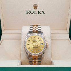 Rolex Custom Champagne 1.4ct Diamond 18k Yellow Gold Stainless Steel Datejust Automatic Men's Wristwatch 36 mm