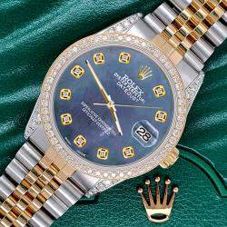 Rolex Custom Black 1.4ct Diamond 18k Yellow Gold Stainless Steel Datejust Automatic Men's Wristwatch 36 mm