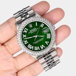 Rolex Custom Green MOP 4.6ct Diamond Stainless Steel Datejust Automatic Men's Wristwatch 36 mm