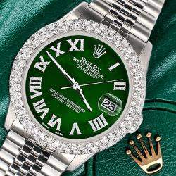 Rolex Custom Green MOP 4.6ct Diamond Stainless Steel Datejust Automatic Men's Wristwatch 36 mm