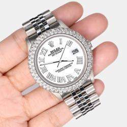 Rolex Custom White 4.6ct Diamond Stainless Steel Datejust Automatic Men's Wristwatch 36 mm