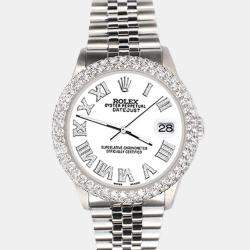 Rolex Custom White 4.6ct Diamond Stainless Steel Datejust Automatic Men's Wristwatch 36 mm