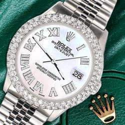 Rolex Custom 4.6ct White MOP Diamond Stainless Steel Datejust Automatic Men's Wristwatch 36 mm