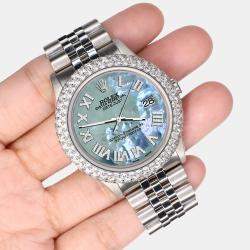 Rolex Custom Tahitian Blue 4.6ct Diamond Stainless Steel Datejust Automatic Men's Wristwatch 36 mm