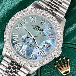 Rolex Custom Tahitian Blue 4.6ct Diamond Stainless Steel Datejust Automatic Men's Wristwatch 36 mm