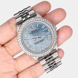 Rolex CustomSky Blue MOP 4.6ct Diamond Stainless Steel Datejust Automatic Men's Wristwatch 36 mm