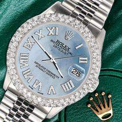 Rolex CustomSky Blue MOP 4.6ct Diamond Stainless Steel Datejust Automatic Men's Wristwatch 36 mm