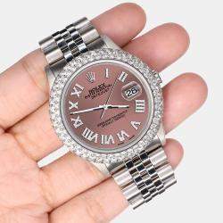 Rolex Custom Salmon 4.6ct Diamond Stainless Steel Datejust Automatic Men's Wristwatch 36 mm