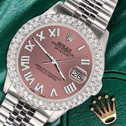 Rolex Custom Salmon 4.6ct Diamond Stainless Steel Datejust Automatic Men's Wristwatch 36 mm