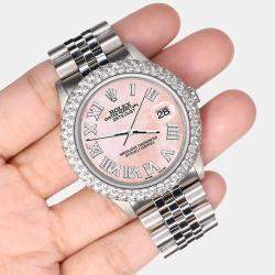 Rolex Custom Royal Pink MOP 4.6ct Diamond Stainless Steel Datejust Automatic Men's Wristwatch 36 mm