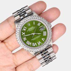 Rolex Custom Royal Green 4.6ct Diamond Stainless Steel Datejust Automatic Men's Wristwatch 36 mm