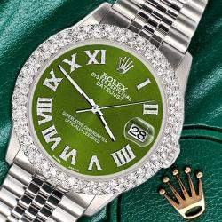 Rolex Custom Royal Green 4.6ct Diamond Stainless Steel Datejust Automatic Men's Wristwatch 36 mm
