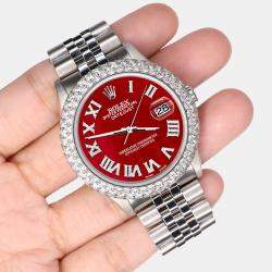 Rolex Custom Red MOP 4.6ct Diamond Stainless Steel Datejust Automatic Men's Wristwatch 36 mm