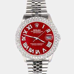 Rolex Custom Red MOP 4.6ct Diamond Stainless Steel Datejust Automatic Men's Wristwatch 36 mm