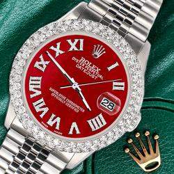 Rolex Custom Red MOP 4.6ct Diamond Stainless Steel Datejust Automatic Men's Wristwatch 36 mm