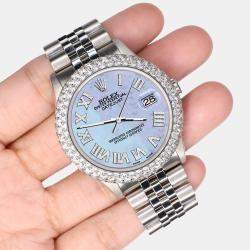Rolex Custom Purple MOP 4.6ct Diamond Stainless Steel Datejust Automatic Men's Wristwatch 36 mm
