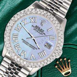 Rolex Custom Purple MOP 4.6ct Diamond Stainless Steel Datejust Automatic Men's Wristwatch 36 mm