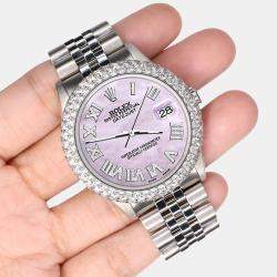 Rolex Custom Pink 4.6ct Diamond Stainless Steel Datejust Automatic Men's Wristwatch 36 mm