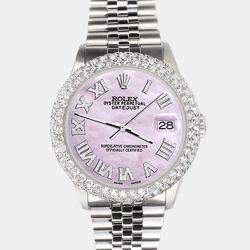 Rolex Custom Pink 4.6ct Diamond Stainless Steel Datejust Automatic Men's Wristwatch 36 mm