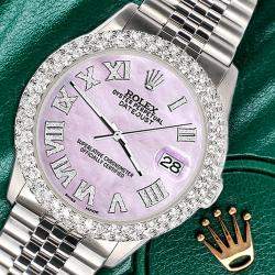 Rolex Custom Pink 4.6ct Diamond Stainless Steel Datejust Automatic Men's Wristwatch 36 mm