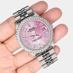 Rolex Custom Pink 4.6ct Diamond Stainless Steel Datejust Automatic Men's Wristwatch 36 mm