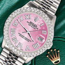 Rolex Custom Pink 4.6ct Diamond Stainless Steel Datejust Automatic Men's Wristwatch 36 mm