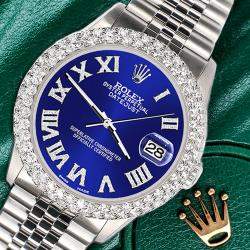 Rolex Custom Navy Blue 4.6ct Diamond Stainless Steel Datejust Automatic Men's Wristwatch 36 mm