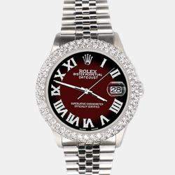 Rolex Custom Maroon Vignette 4.6ct Diamond Stainless Steel Datejust Automatic Men's Wristwatch 36 mm