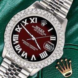 Rolex Custom Maroon Vignette 4.6ct Diamond Stainless Steel Datejust Automatic Men's Wristwatch 36 mm