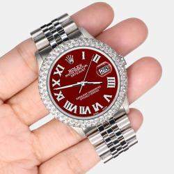 Rolex Custom Imperial Red 4.6ct Diamond Stainless Steel Datejust Automatic Men's Wristwatch 36 mm