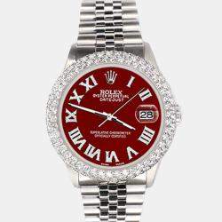 Rolex Custom Imperial Red 4.6ct Diamond Stainless Steel Datejust Automatic Men's Wristwatch 36 mm