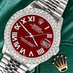 Rolex Custom Imperial Red 4.6ct Diamond Stainless Steel Datejust Automatic Men's Wristwatch 36 mm