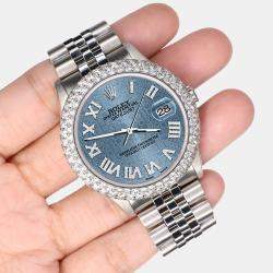 Rolex Custom Ice Blue 4.6ct Diamond Stainless Steel Datejust Automatic Men's Wristwatch 36 mm