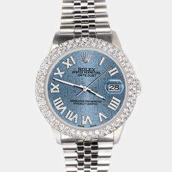Rolex Custom Ice Blue 4.6ct Diamond Stainless Steel Datejust Automatic Men's Wristwatch 36 mm