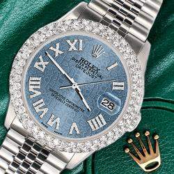 Rolex Custom Ice Blue 4.6ct Diamond Stainless Steel Datejust Automatic Men's Wristwatch 36 mm