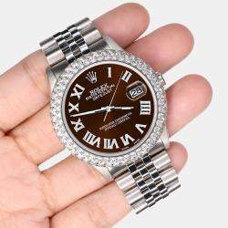 Rolex Custom Chocolate 4.6ct Diamond Stainless Steel Datejust Automatic Men's Wristwatch 36 mm