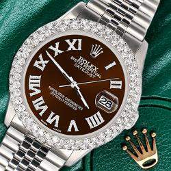 Rolex Custom Chocolate 4.6ct Diamond Stainless Steel Datejust Automatic Men's Wristwatch 36 mm