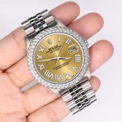Rolex Custom Champagne 4.6ct Diamond Stainless Steel Datejust Automatic Men's Wristwatch 36 mm