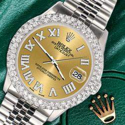 Rolex Custom Champagne 4.6ct Diamond Stainless Steel Datejust Automatic Men's Wristwatch 36 mm