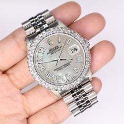 Rolex Custom Champagne MOP 4.6ct Diamond Stainless Steel Datejust Automatic Men's Wristwatch 36 mm