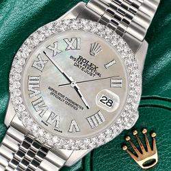 Rolex Custom Champagne MOP 4.6ct Diamond Stainless Steel Datejust Automatic Men's Wristwatch 36 mm