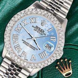 Rolex Custom Blue 4.6ct Diamond Stainless Steel Datejust Automatic Men's Wristwatch 36 mm